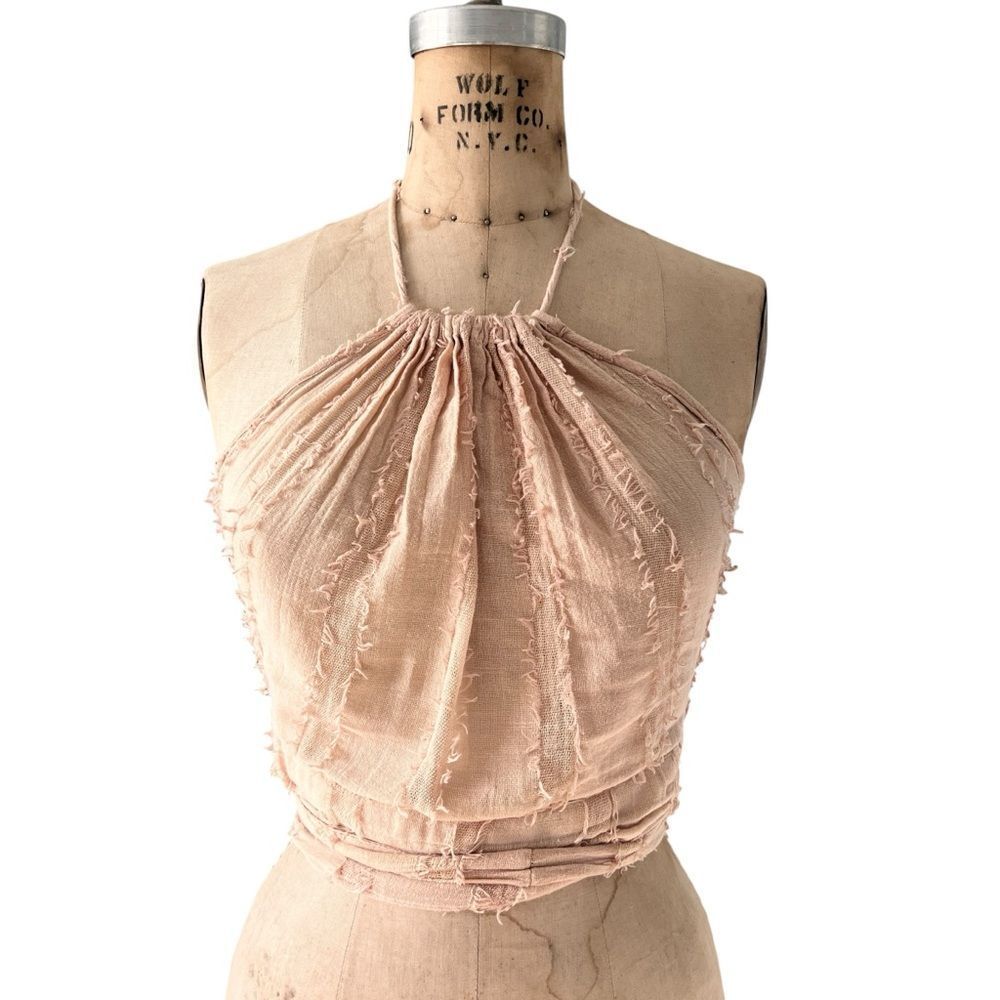 Light Pink Raw-Edge Halter Wrap Top Size S